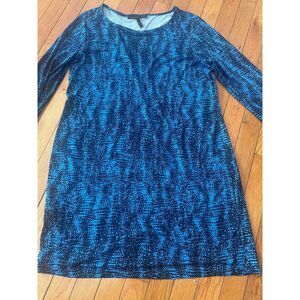 BCBG MaxAzria L Printed Short Jersey Dress Simple & Cute Blue Shades